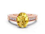 Rose gold Oval Cut Yellow Sapphire Ring with Milgrain Pavé Band and Four-Prong Setting_36