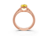 Rose gold Oval Cut Yellow Sapphire Ring with Milgrain Pavé Band and Four-Prong Setting_39