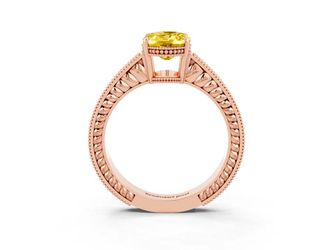 Rose gold Oval Cut Yellow Sapphire Ring with Milgrain Pavé Band and Four-Prong Setting_39