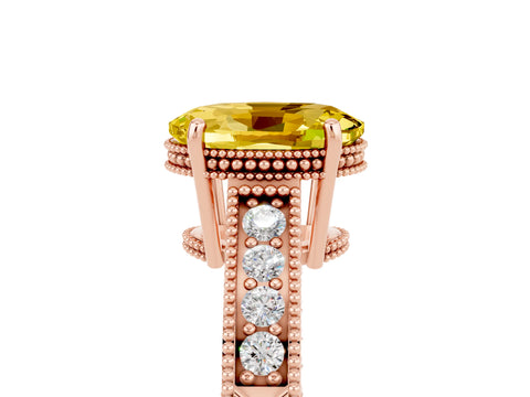 Rose gold Oval Cut Yellow Sapphire Ring with Milgrain Pavé Band and Four-Prong Setting_41
