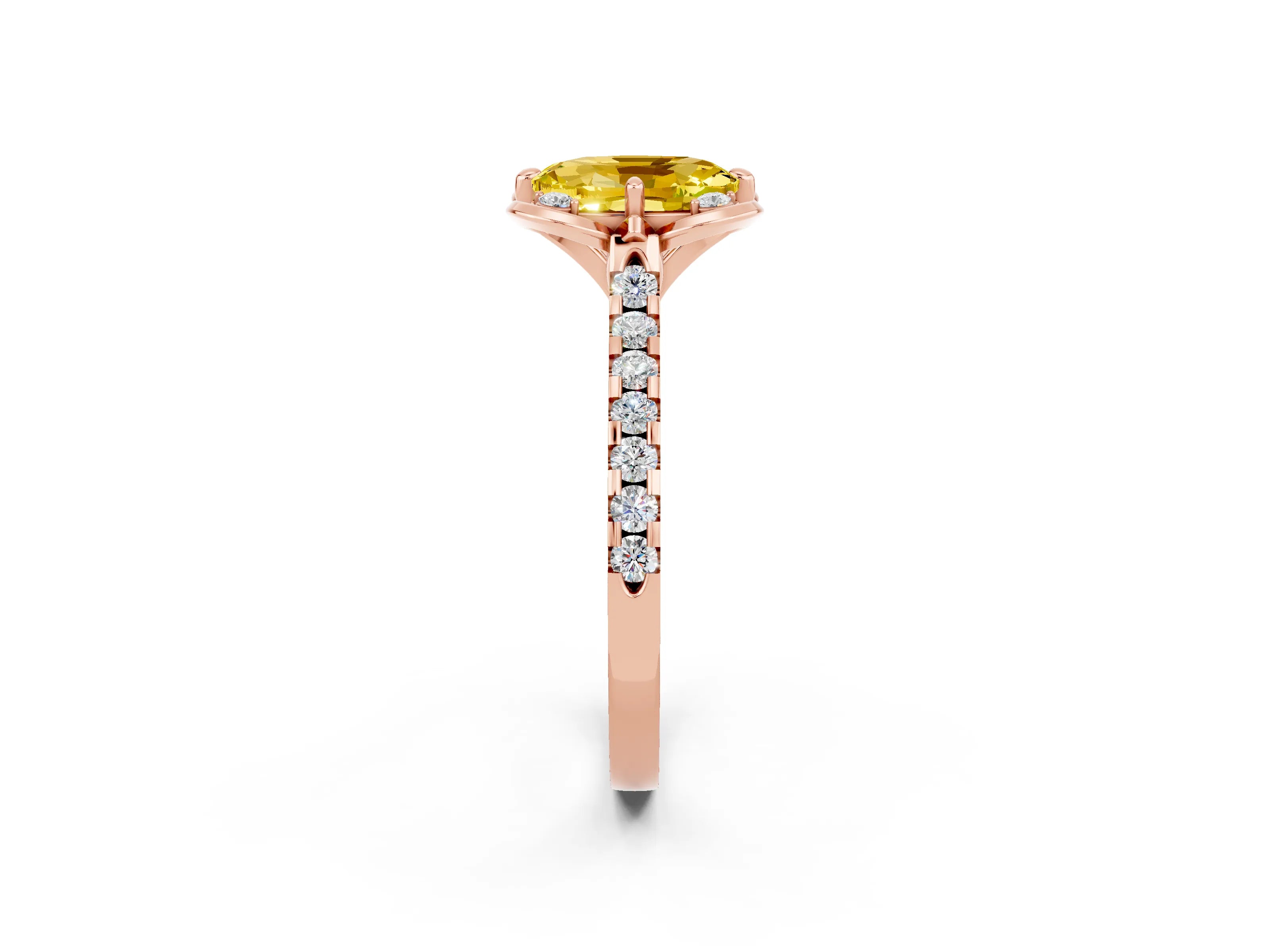 Rose gold Oval Cut Yellow Sapphire Ring with Pavé Band and Floral Prong Setting_2