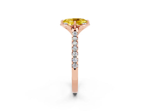 Rose gold Oval Cut Yellow Sapphire Ring with Pavé Band and Floral Prong Setting_2