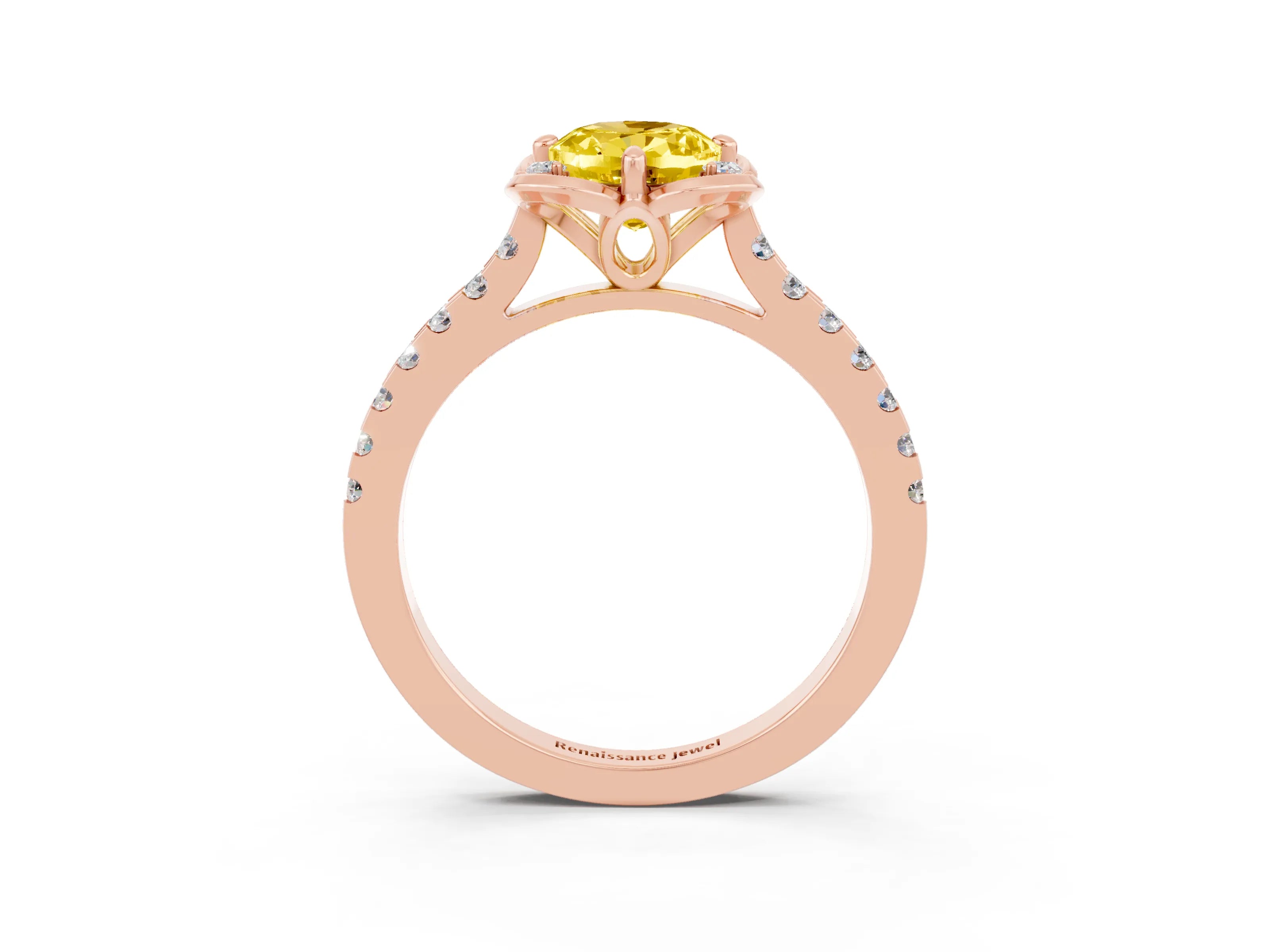 Rose gold Oval Cut Yellow Sapphire Ring with Pavé Band and Floral Prong Setting_3
