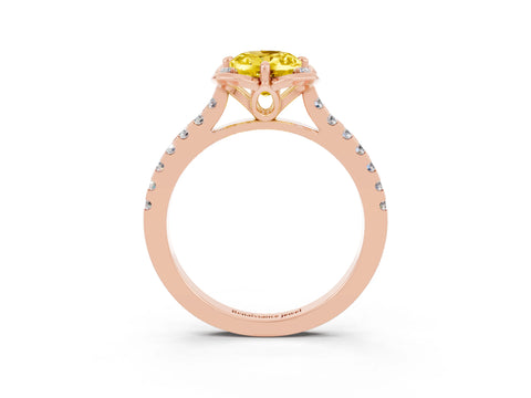 Rose gold Oval Cut Yellow Sapphire Ring with Pavé Band and Floral Prong Setting_3