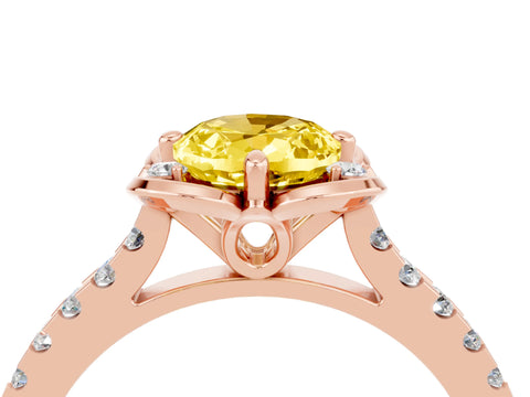 Rose gold Oval Cut Yellow Sapphire Ring with Pavé Band and Floral Prong Setting_4