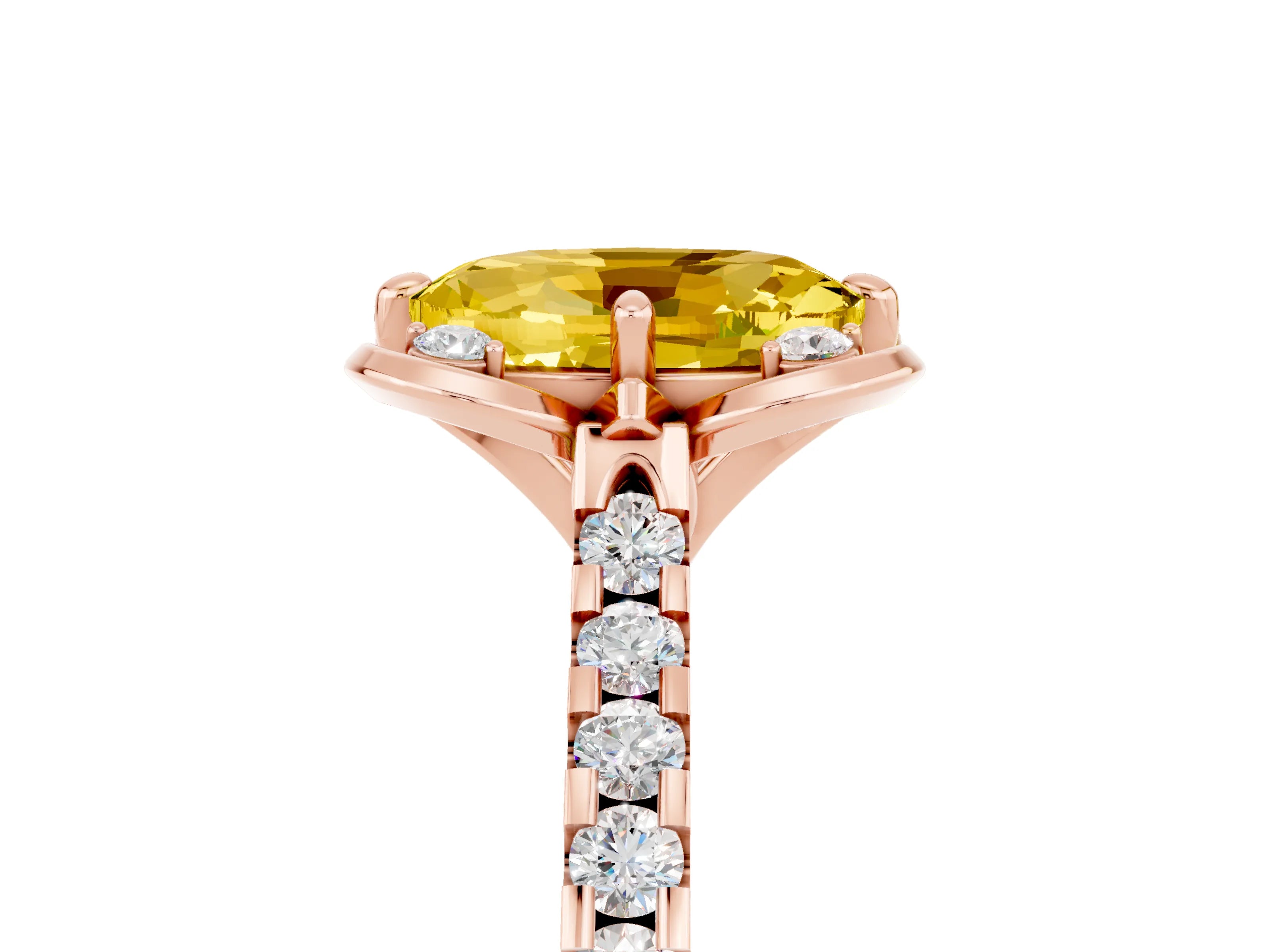 Rose gold Oval Cut Yellow Sapphire Ring with Pavé Band and Floral Prong Setting_5