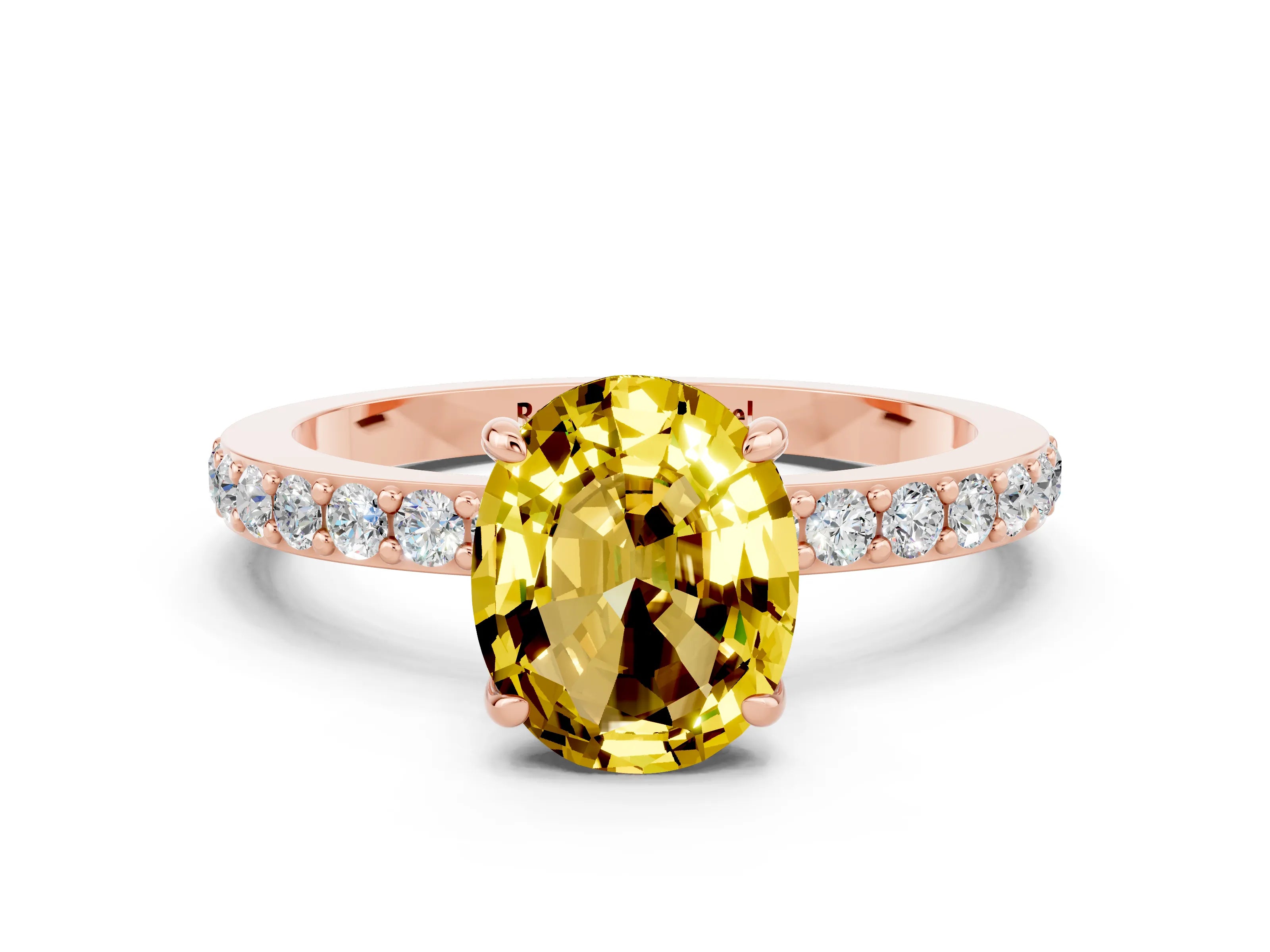 Rose gold Oval Cut Yellow Sapphire Ring with Pavé Band and Four-Prong Setting_24