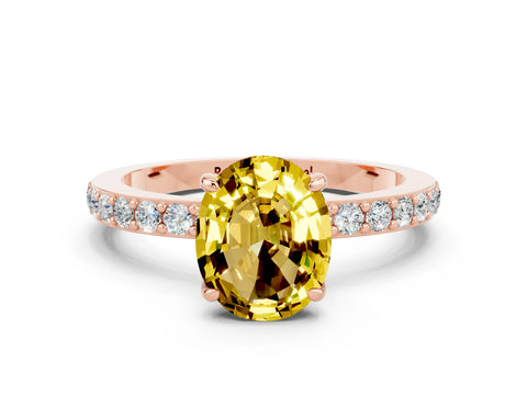 Rose gold Oval Cut Yellow Sapphire Ring with Pavé Band and Four-Prong Setting_24