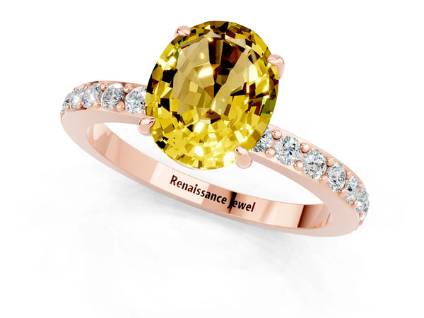 Rose gold Oval Cut Yellow Sapphire Pavé Engagement Ring with Round  Accents and Prong Setting
