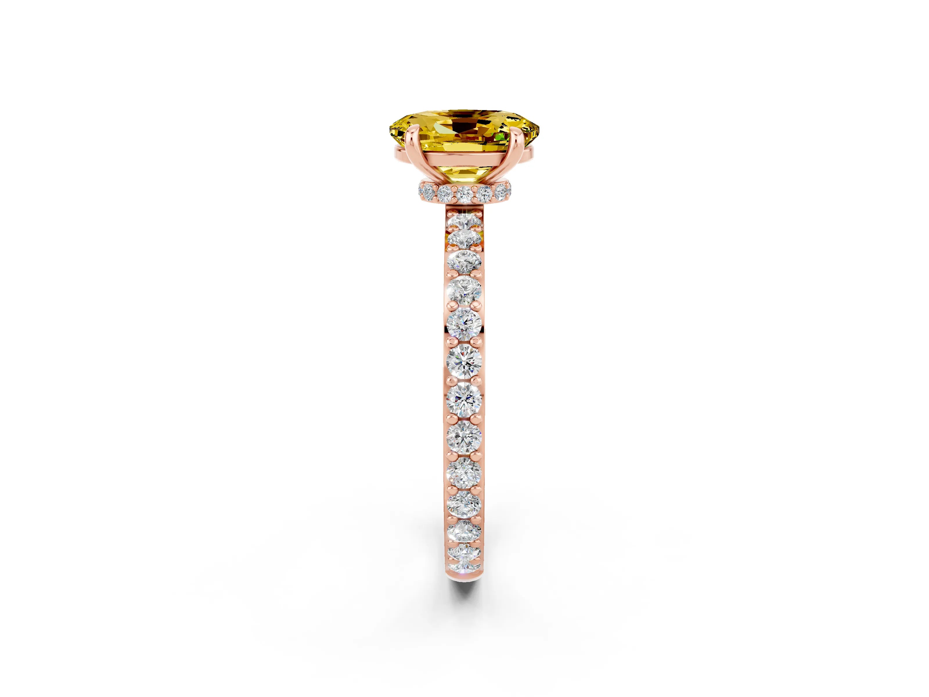 Rose gold Oval Cut Yellow Sapphire Ring with Pavé Band and Four-Prong Setting_26