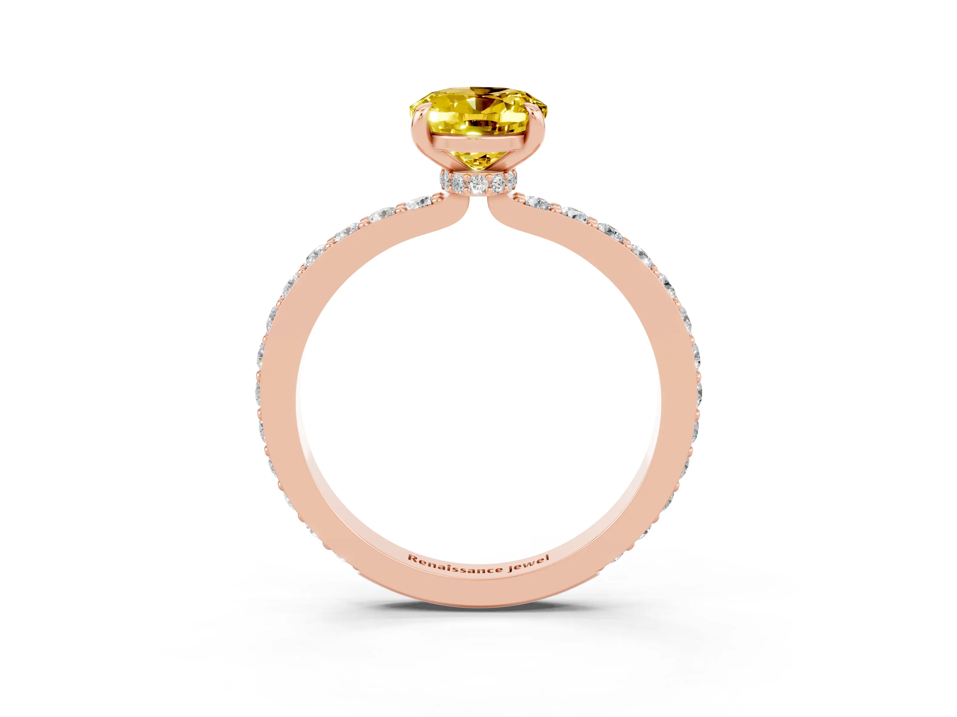 Rose gold Oval Cut Yellow Sapphire Ring with Pavé Band and Four-Prong Setting_27