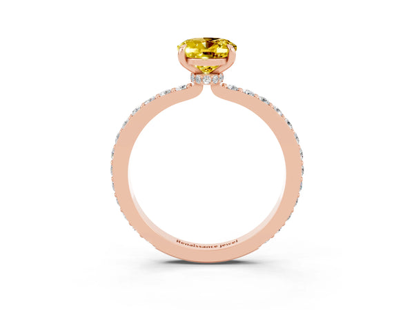 Rose gold Oval Cut Yellow Sapphire Pavé Engagement Ring with Round  Accents and Prong Setting