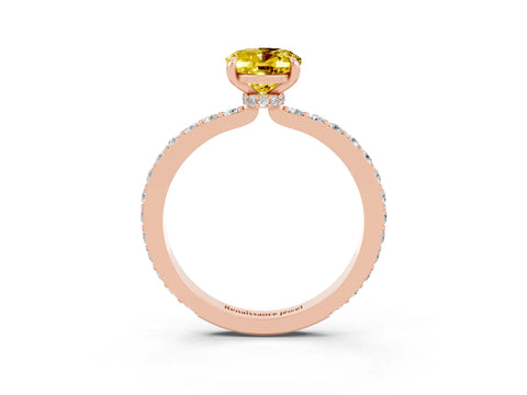 Rose gold Oval Cut Yellow Sapphire Ring with Pavé Band and Four-Prong Setting_27