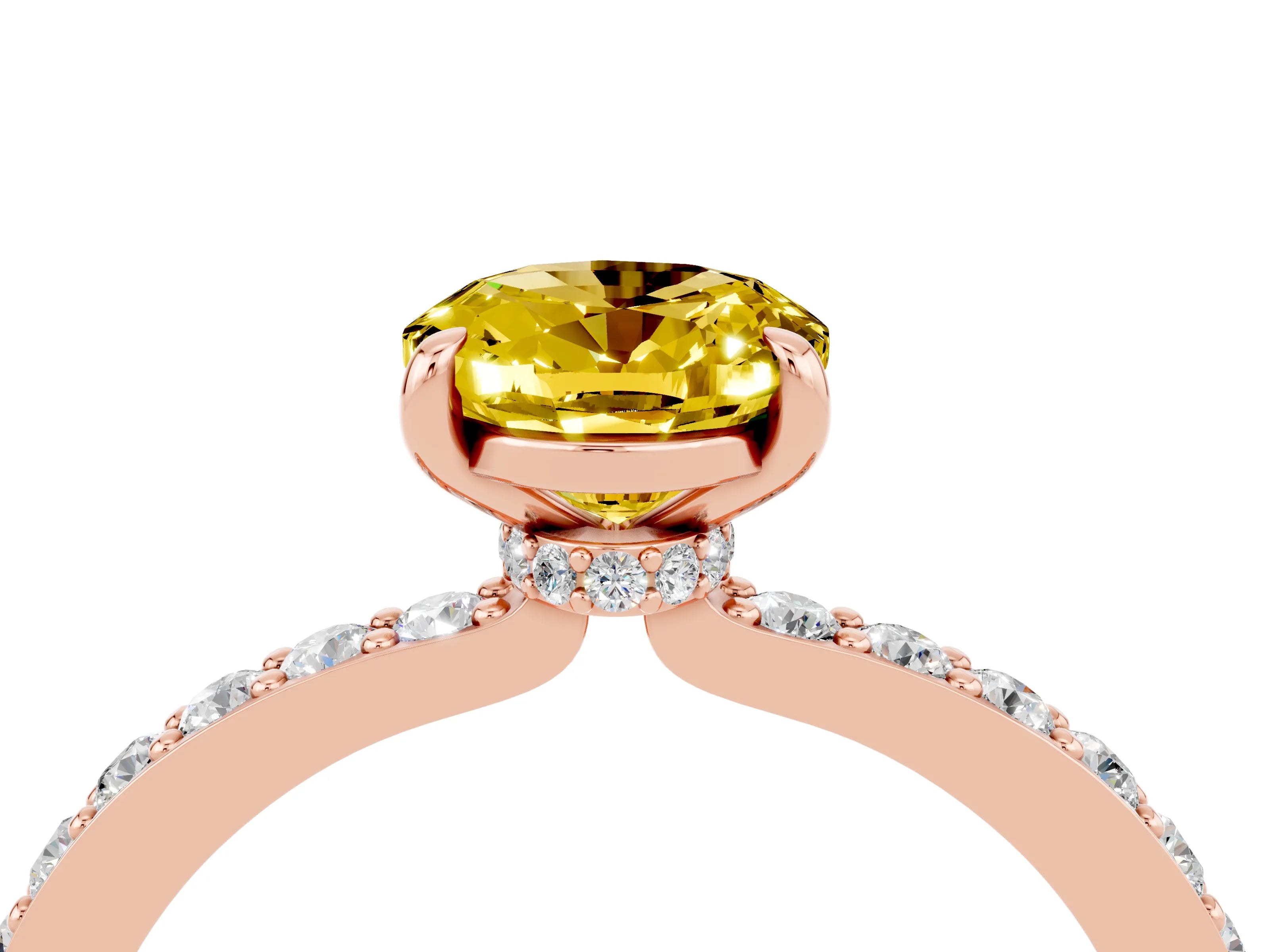 Rose gold Oval Cut Yellow Sapphire Ring with Pavé Band and Four-Prong Setting_28