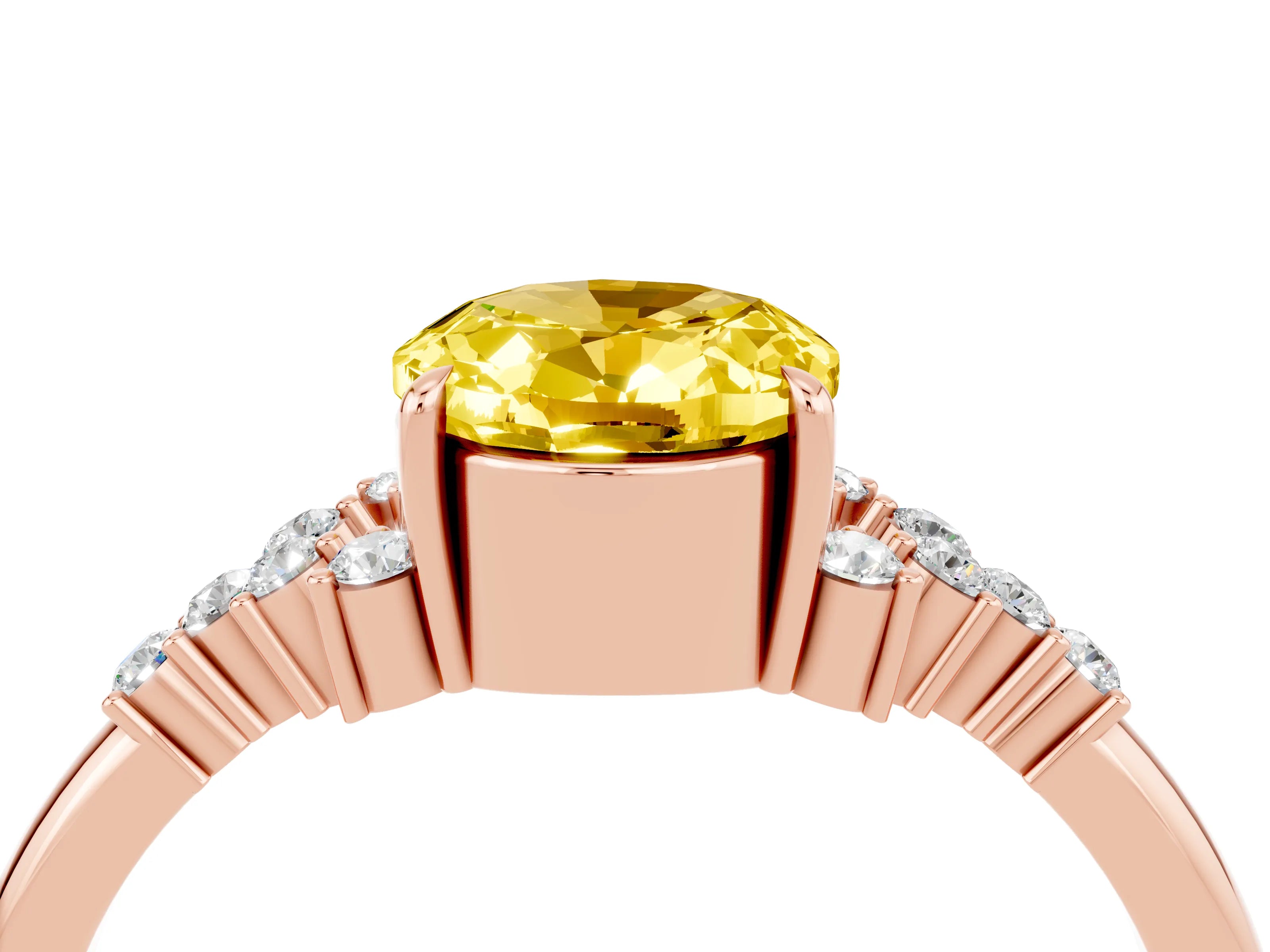 Rose gold Oval Cut Yellow Sapphire Ring with Side Stones and Four-Prong Setting_100