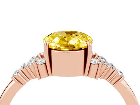Rose gold Oval Cut Yellow Sapphire Ring with Side Stones and Four-Prong Setting_100