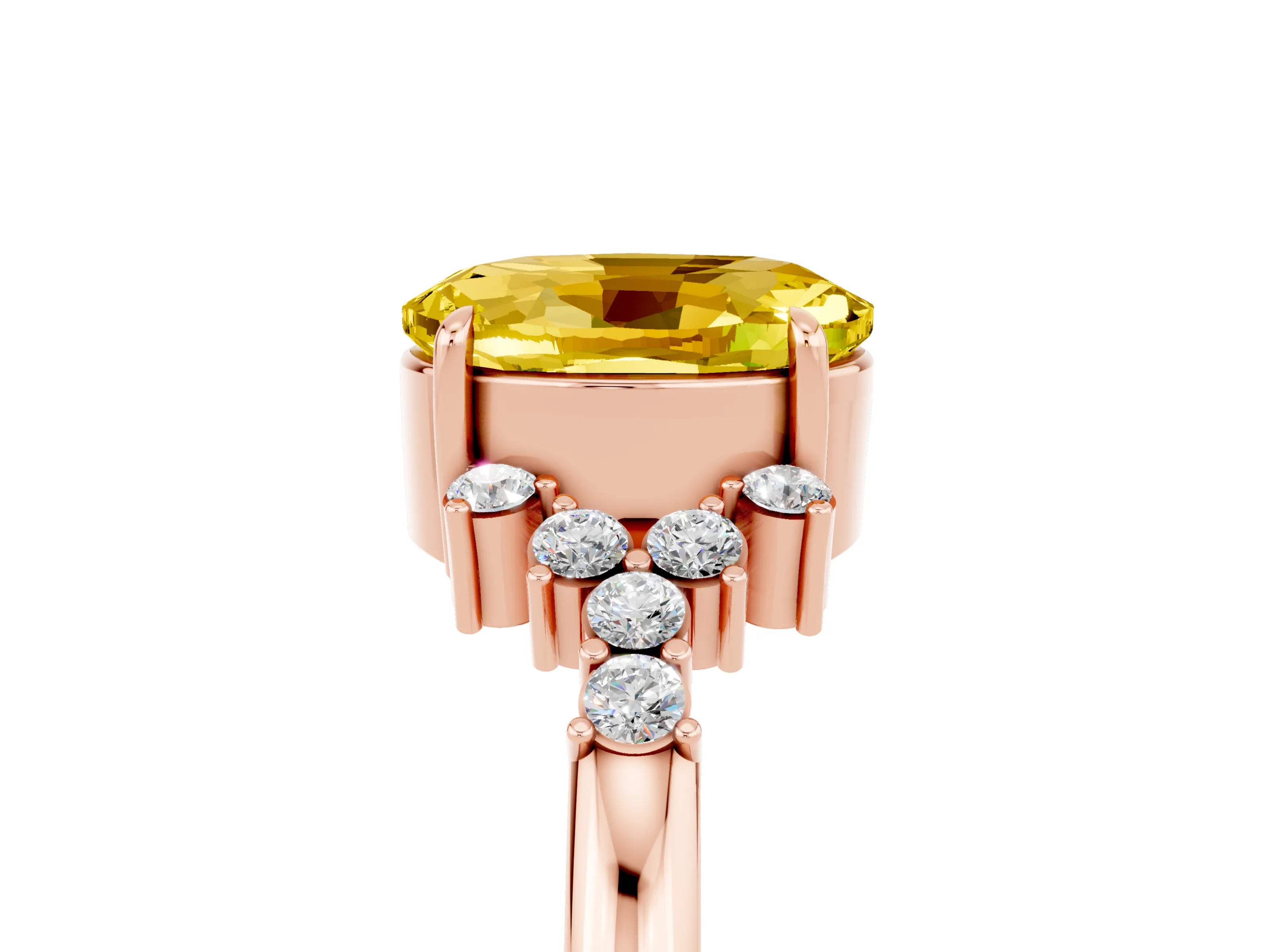 Rose gold Oval Cut Yellow Sapphire Ring with Side Stones and Four-Prong Setting_101