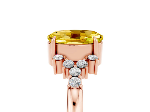 Rose gold Oval Cut Yellow Sapphire Ring with Side Stones and Four-Prong Setting_101