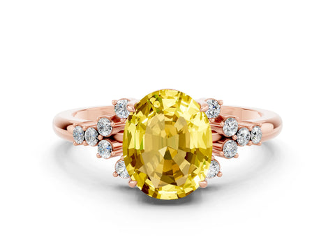 Rose gold Oval Cut Yellow Sapphire Ring with Side Stones and Four-Prong Setting_96