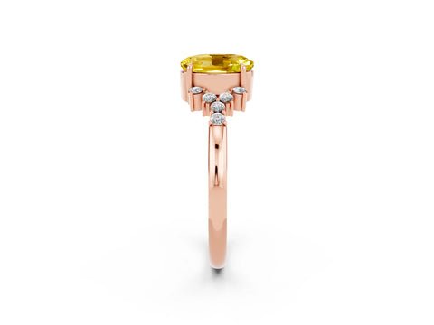 Rose gold Oval Cut Yellow Sapphire Ring with Side Stones and Four-Prong Setting_98