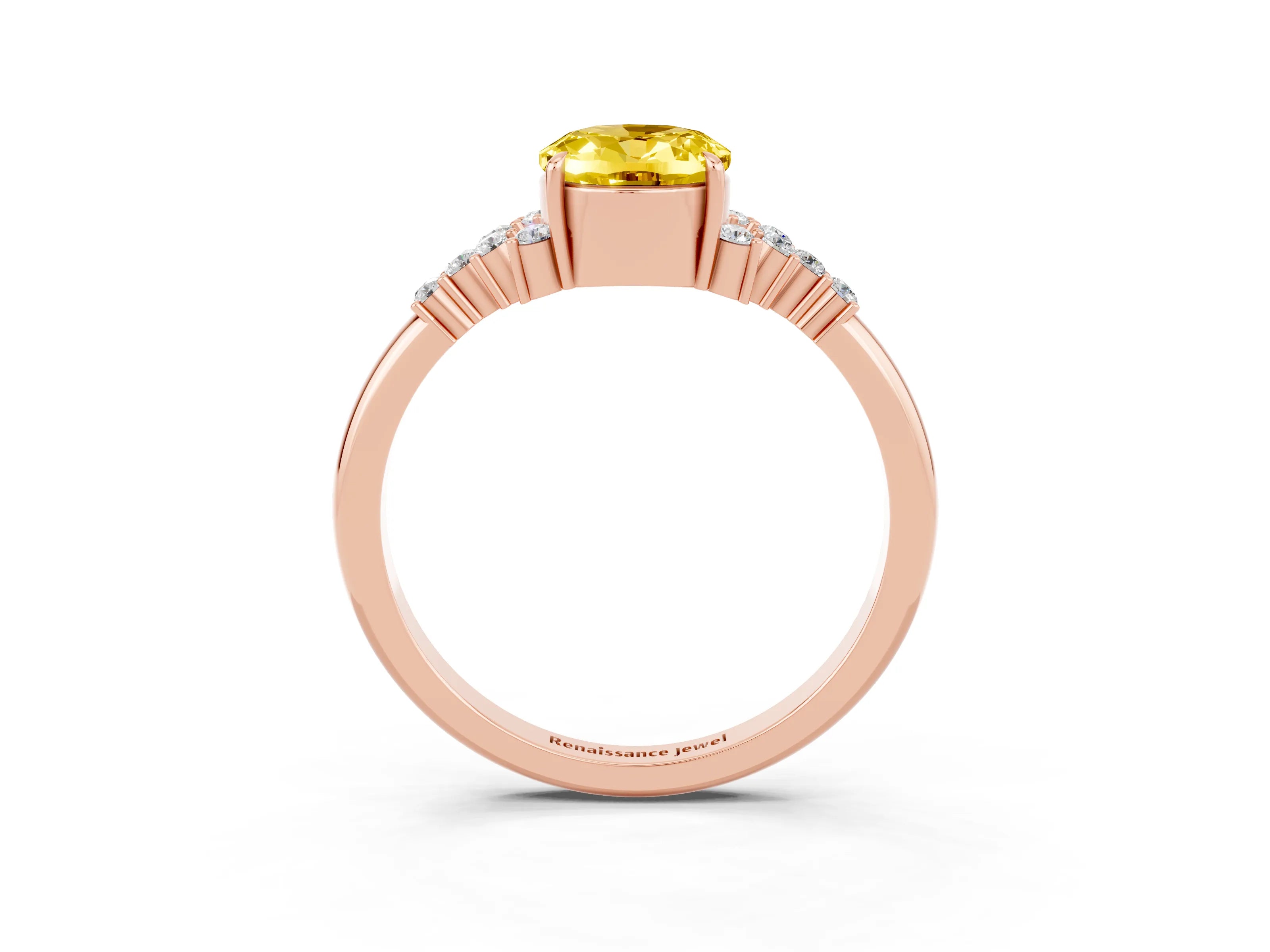 Rose gold Oval Cut Yellow Sapphire Ring with Side Stones and Four-Prong Setting_99
