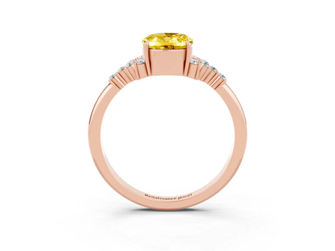 Rose gold Oval Cut Yellow Sapphire Ring with Side Stones and Four-Prong Setting_99
