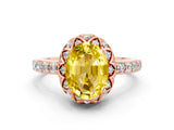 Rose gold Oval Cut Yellow Sapphire Scalloped Halo Engagement Ring with Round Shared Prong Band_12