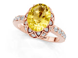 Rose gold Oval Cut Yellow Sapphire Scalloped Halo Engagement Ring with Round Shared Prong Band_13
