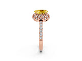Rose gold Oval Cut Yellow Sapphire Scalloped Halo Engagement Ring with Round Shared Prong Band_14