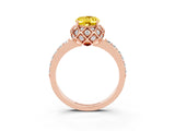 Rose gold Oval Cut Yellow Sapphire Scalloped Halo Engagement Ring with Round Shared Prong Band_15