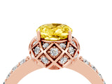Rose gold Oval Cut Yellow Sapphire Scalloped Halo Engagement Ring with Round Shared Prong Band_16