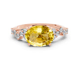 Rose gold Oval Cut Yellow Sapphire Scattered Round Accent Ring with Prong Setting_12