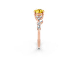 Rose gold Oval Cut Yellow Sapphire Scattered Round Accent Ring with Prong Setting_14