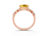 Rose gold Oval Cut Yellow Sapphire Scattered Round Accent Ring with Prong Setting_15