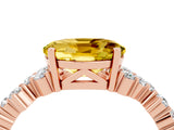 Rose gold Oval Cut Yellow Sapphire Scattered Round Accent Ring with Prong Setting_16