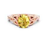Rose gold Oval Cut Yellow Sapphire Solitaire Celtic Knot Ring with Four-Prong Setting_24