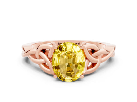 Rose gold Oval Cut Yellow Sapphire Solitaire Celtic Knot Ring with Four-Prong Setting_24