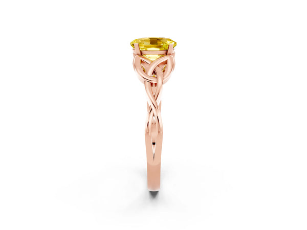 Rose gold Oval Cut Yellow Sapphire Solitaire Celtic Knot Ring with Four-Prong Setting