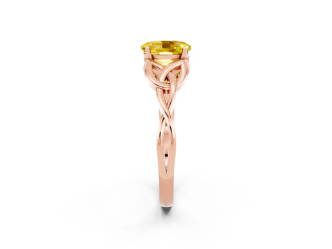 Rose gold Oval Cut Yellow Sapphire Solitaire Celtic Knot Ring with Four-Prong Setting_26