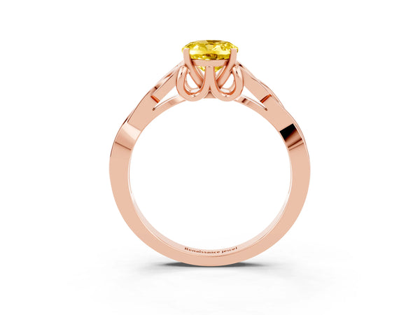 Rose gold Oval Cut Yellow Sapphire Solitaire Celtic Knot Ring with Four-Prong Setting