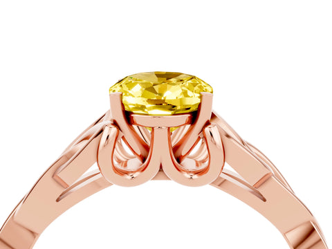 Rose gold Oval Cut Yellow Sapphire Solitaire Celtic Knot Ring with Four-Prong Setting_28