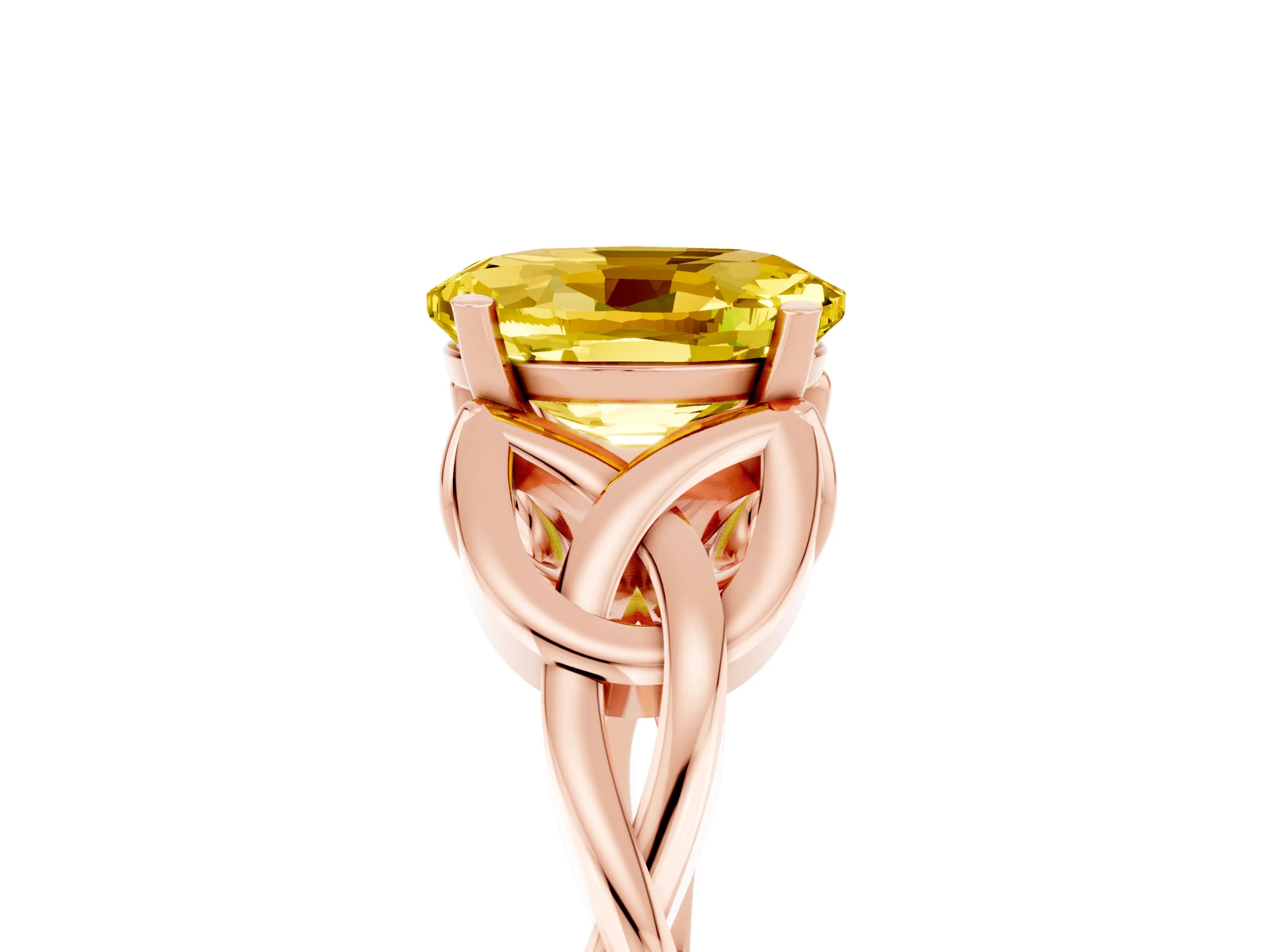 Rose gold Oval Cut Yellow Sapphire Solitaire Celtic Knot Ring with Four-Prong Setting_29