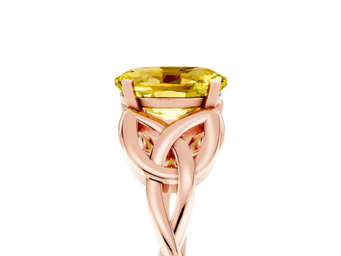 Rose gold Oval Cut Yellow Sapphire Solitaire Celtic Knot Ring with Four-Prong Setting_29