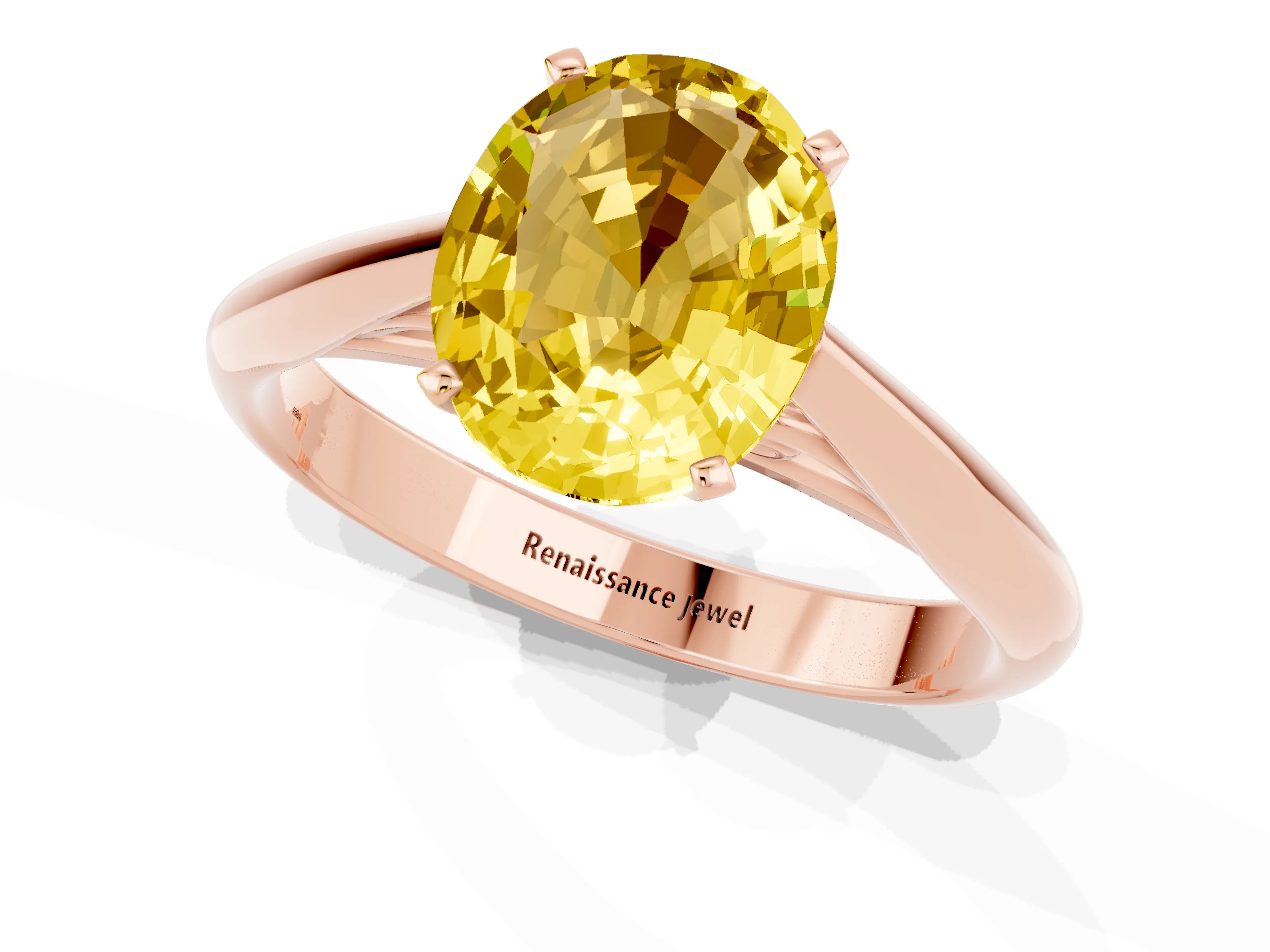 Rose gold Oval Cut Yellow Sapphire Solitaire Engagement Ring with Cathedral Setting and Four-Prong Mount_13