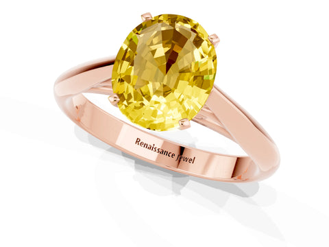 Rose gold Oval Cut Yellow Sapphire Solitaire Engagement Ring with Cathedral Setting and Four-Prong Mount_13