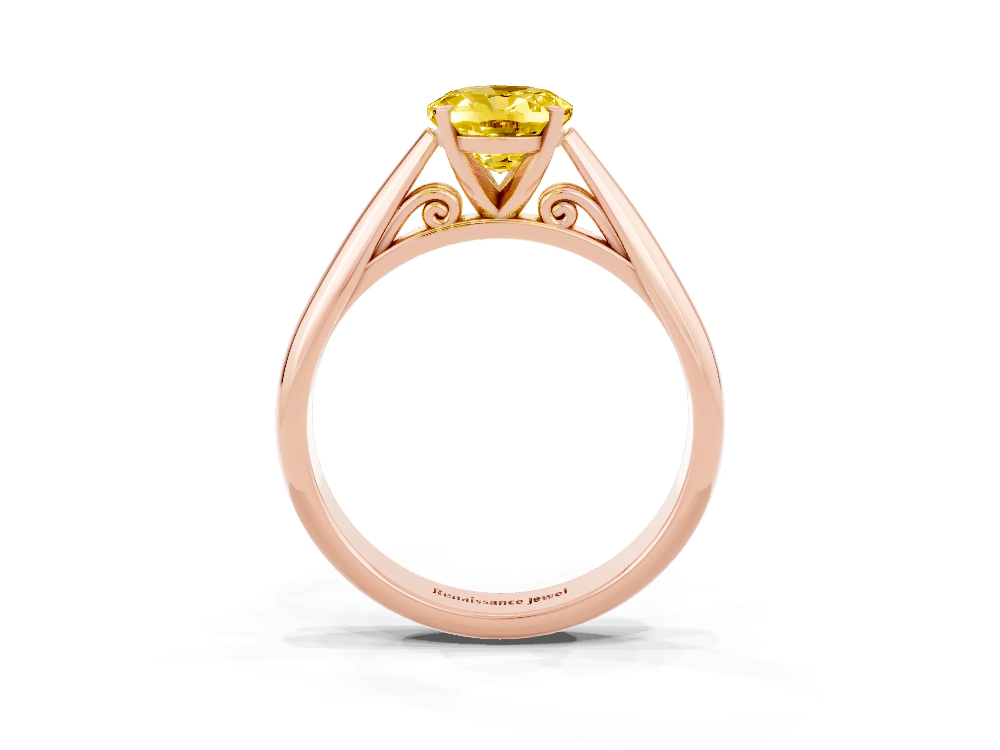 Rose gold Oval Cut Yellow Sapphire Solitaire Engagement Ring with Cathedral Setting and Four-Prong Mount_15