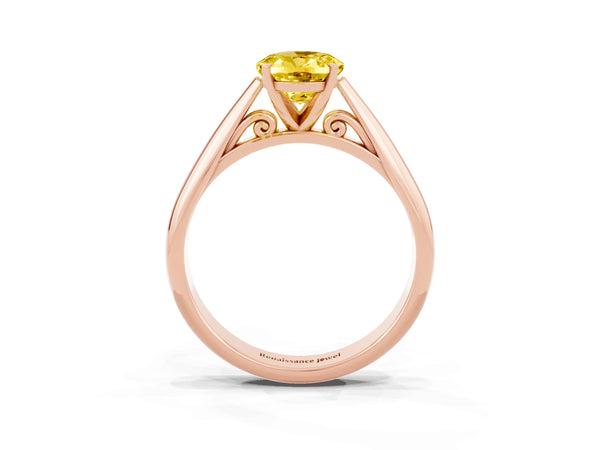 Rose gold Oval Cut Yellow Sapphire Solitaire Engagement Ring with Cathedral Setting and Four-Prong Mount