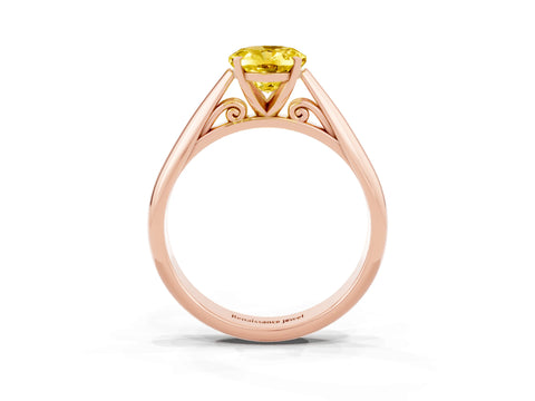 Rose gold Oval Cut Yellow Sapphire Solitaire Engagement Ring with Cathedral Setting and Four-Prong Mount_15