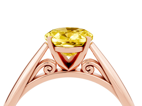 Rose gold Oval Cut Yellow Sapphire Solitaire Engagement Ring with Cathedral Setting and Four-Prong Mount_16
