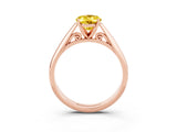 Rose gold Oval Cut Yellow Sapphire Solitaire Engagement Ring with Cathedral Setting and Four-Prong Mount_27